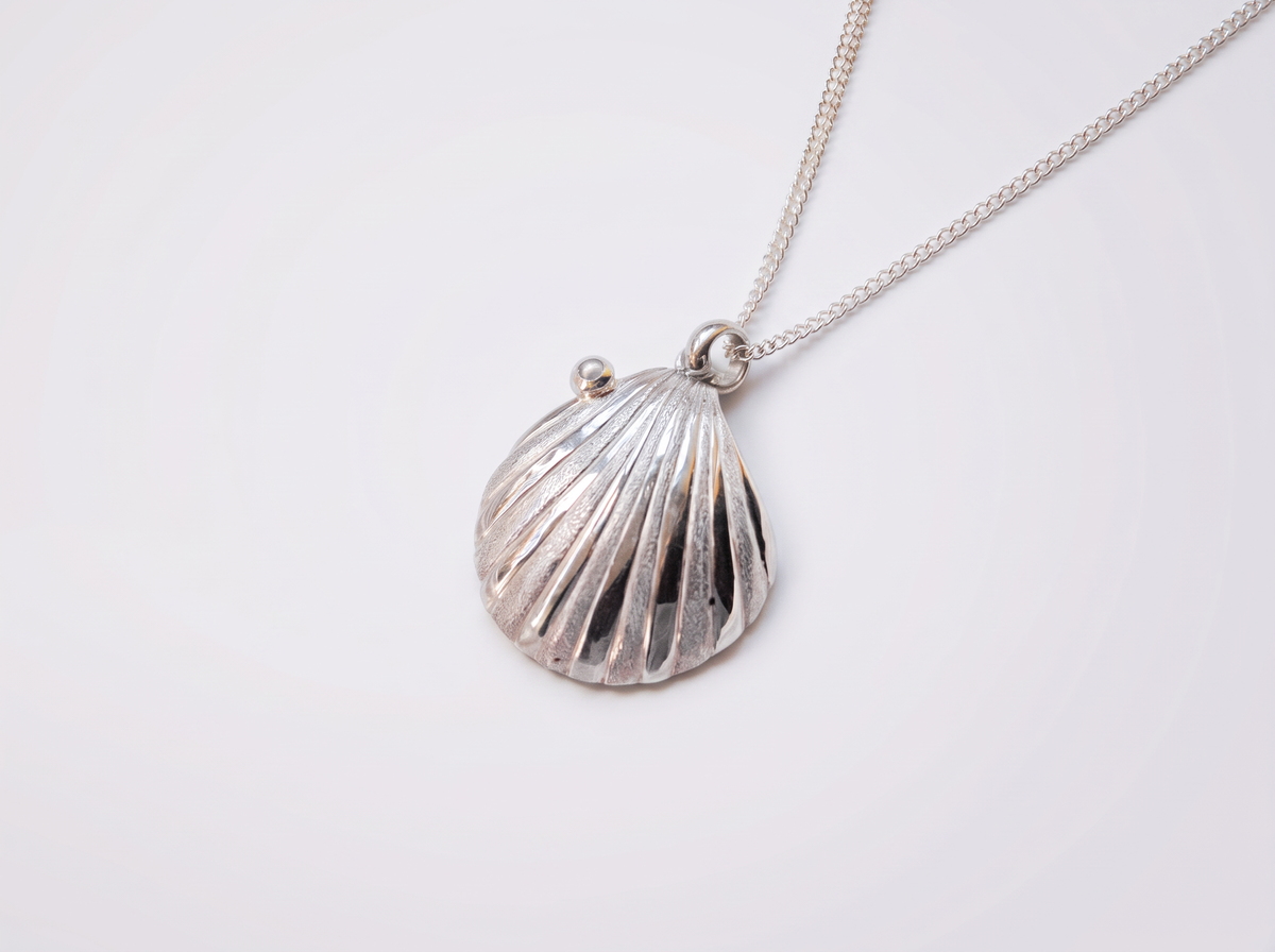 Sterling Silver Scallop Shell and Pearl Necklace