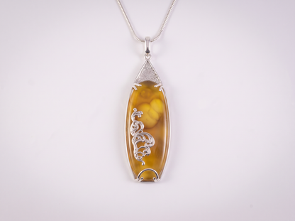 Unique Natural Honey Agate Sterling Silver Pendant Necklace