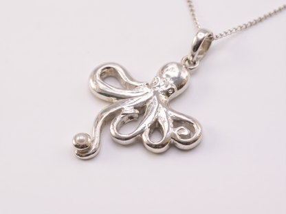 Handcrafted Sterling Silver Mother Octopus Necklace with Pearl