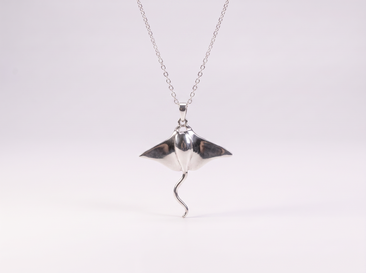 Artisan made Sterling Silver Manta Ray Necklace