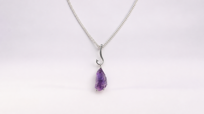 Unique Hand-Carved Amethyst Fish Pendant in Sterling Silver