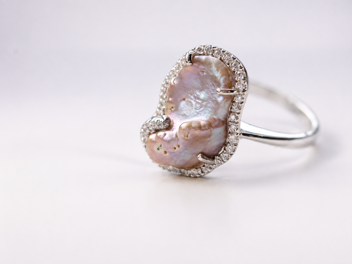 Pearl & Synthetic Diamond Ring