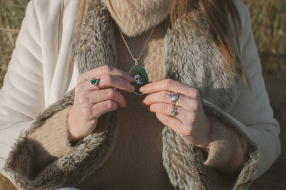Unique Handcrafted Sterling Silver Green Agate Dolphin Necklace
